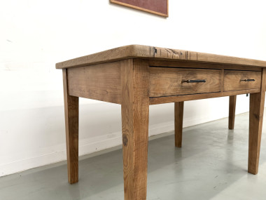 Grande Table de Ferme Années 50 – Plateau Chêne & Pieds Fuseaux (220 cm), vue 8