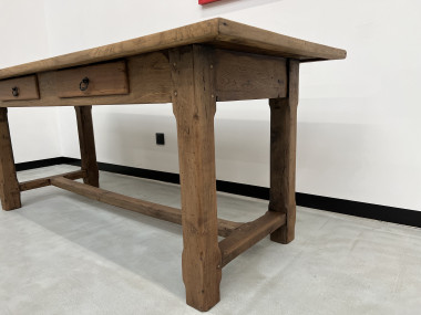 Table de ferme des années 50 en chêne et noyer, vue 10