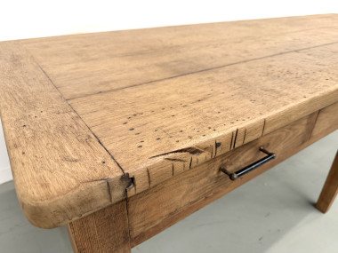 Grande Table de Ferme Années 50 – Plateau Chêne & Pieds Fuseaux (220 cm), vue 9