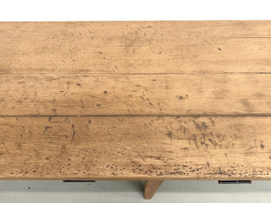 Grande Table de Ferme Années 50 – Plateau Chêne & Pieds Fuseaux (220 cm), vue 13