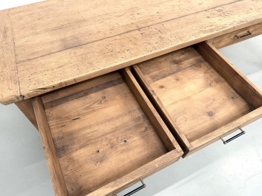 Grande Table de Ferme Années 50 – Plateau Chêne & Pieds Fuseaux (220 cm), vue 18