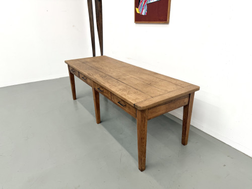 Grande Table de Ferme Années 50 – Plateau Chêne & Pieds Fuseaux (220 cm), vue 19