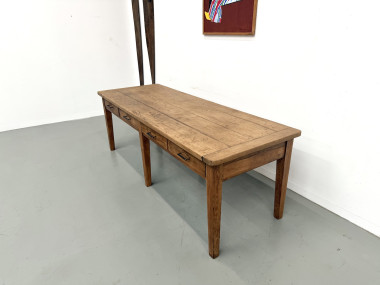 Grande Table de Ferme Années 50 – Plateau Chêne & Pieds Fuseaux (220 cm), vue 19
