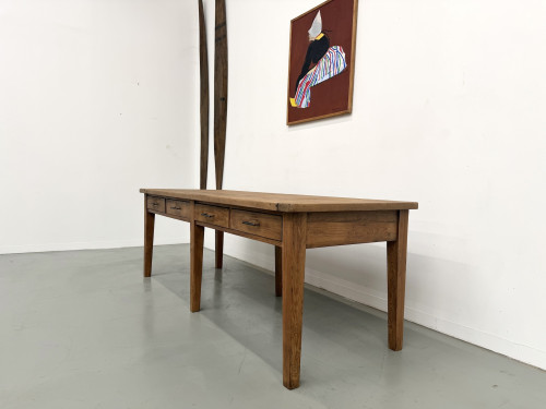 Grande Table de Ferme Années 50 – Plateau Chêne & Pieds Fuseaux (220 cm), vue 20