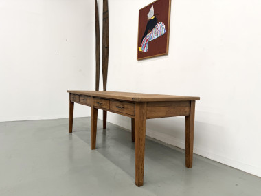 Grande Table de Ferme Années 50 – Plateau Chêne & Pieds Fuseaux (220 cm), vue 20
