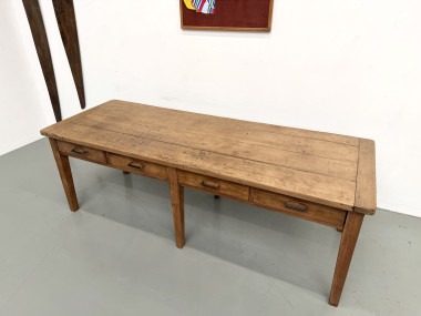Grande Table de Ferme Années 50 – Plateau Chêne & Pieds Fuseaux (220 cm), vue 22