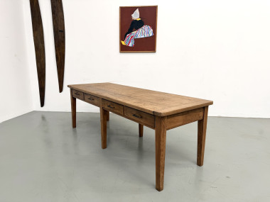 Grande Table de Ferme Années 50 – Plateau Chêne & Pieds Fuseaux (220 cm), vue 25