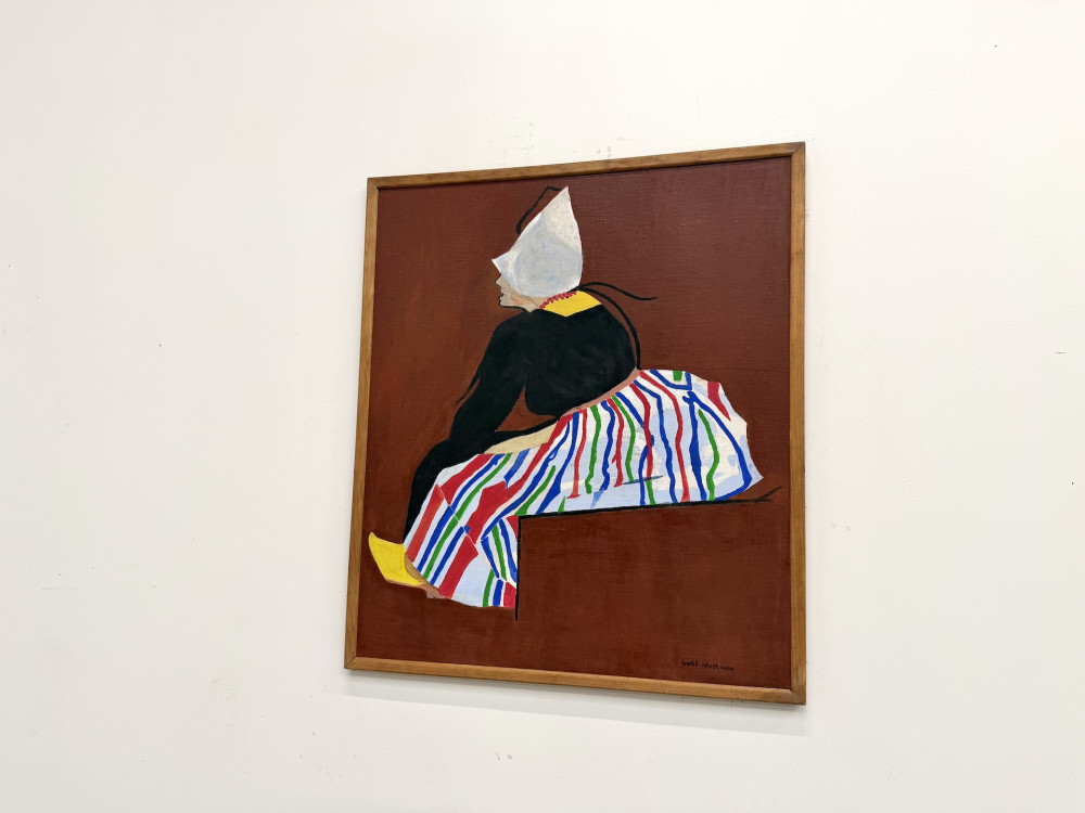 Grand Tableau Suédois Signé Lars Norman (1962) – Huile sur Panneau "Femme au Costume", vue 1