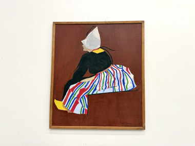 Grand Tableau Suédois Signé Lars Norman (1962) – Huile sur Panneau "Femme au Costume", vue 2