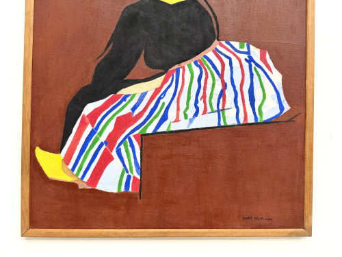 Grand Tableau Suédois Signé Lars Norman (1962) – Huile sur Panneau "Femme au Costume", vue 5