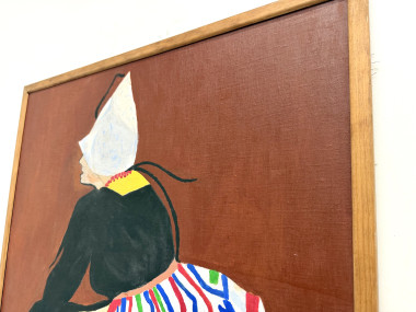Grand Tableau Suédois Signé Lars Norman (1962) – Huile sur Panneau "Femme au Costume", vue 7