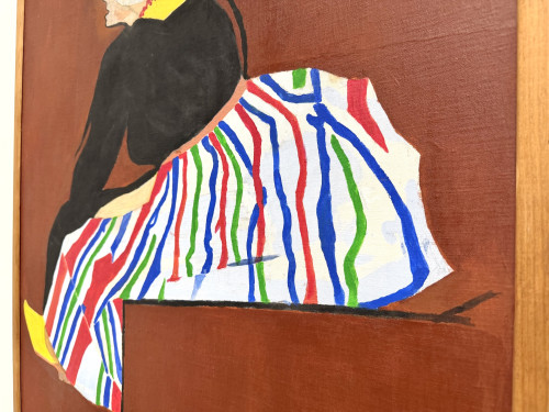 Grand Tableau Suédois Signé Lars Norman (1962) – Huile sur Panneau "Femme au Costume", vue 8