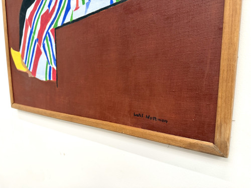 Grand Tableau Suédois Signé Lars Norman (1962) – Huile sur Panneau "Femme au Costume", vue 9