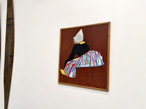 Grand Tableau Suédois Signé Lars Norman (1962) – Huile sur Panneau "Femme au Costume", vue 10