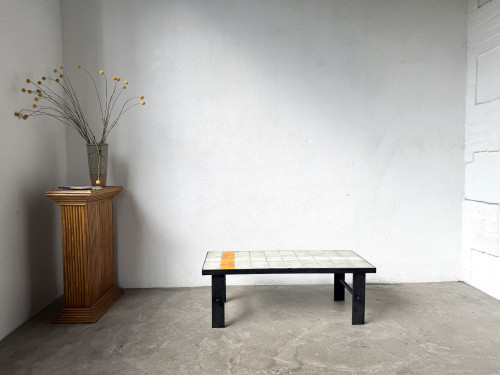 Table Basse Céramique Jean Jaffeux Années 50 - Métal & Orange Vintage, vue 1