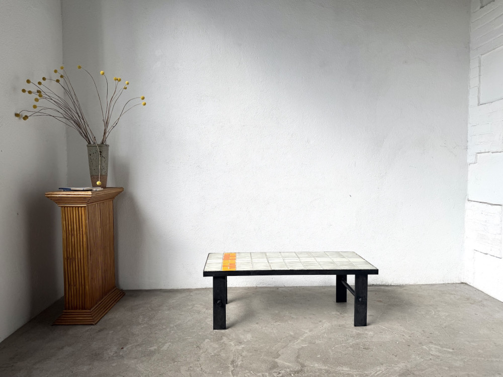 Table Basse Céramique Jean Jaffeux Années 50 - Métal & Orange Vintage, vue 1