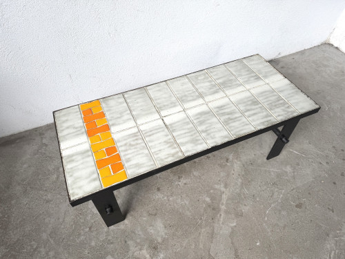 Table Basse Céramique Jean Jaffeux Années 50 - Métal & Orange Vintage, vue 3