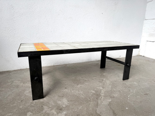 Table Basse Céramique Jean Jaffeux Années 50 - Métal & Orange Vintage, vue 4
