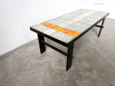 Table Basse Céramique Jean Jaffeux Années 50 - Métal & Orange Vintage, vue 5