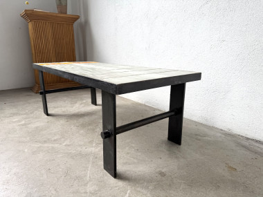 Table Basse Céramique Jean Jaffeux Années 50 - Métal & Orange Vintage, vue 10