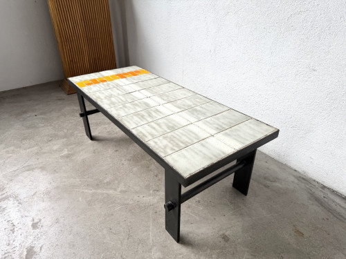 Table Basse Céramique Jean Jaffeux Années 50 - Métal & Orange Vintage, vue 11