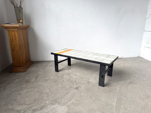 Table Basse Céramique Jean Jaffeux Années 50 - Métal & Orange Vintage, vue 15