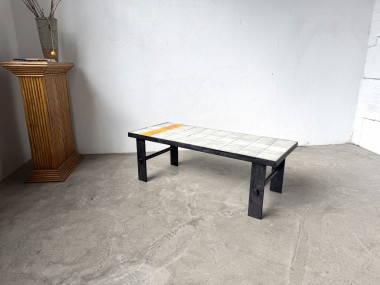 Table Basse Céramique Jean Jaffeux Années 50 - Métal & Orange Vintage, vue 15