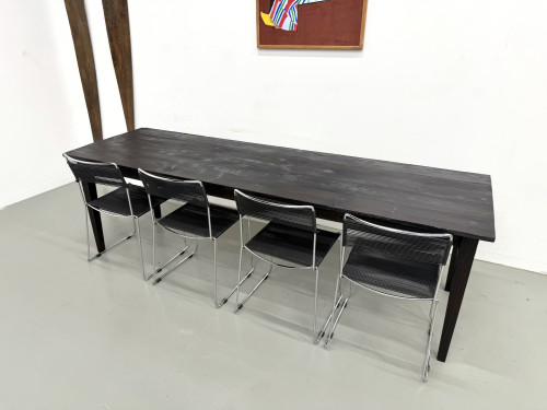 Grande Table de Ferme Années 50 en Bois Brûlé (Shou Sugi Ban) – L245 cm, vue 5