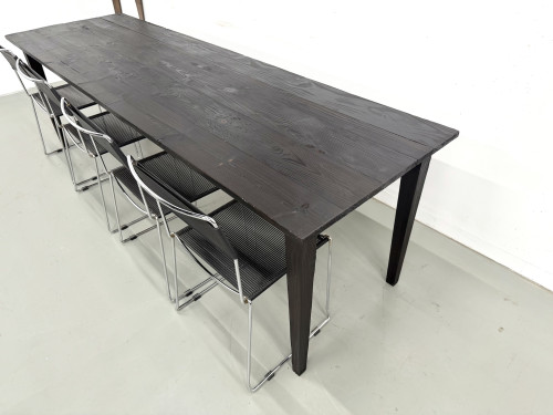Grande Table de Ferme Années 50 en Bois Brûlé (Shou Sugi Ban) – L245 cm, vue 6