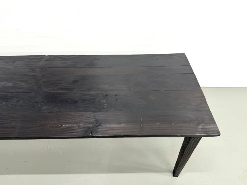 Grande Table de Ferme Années 50 en Bois Brûlé (Shou Sugi Ban) – L245 cm, vue 9