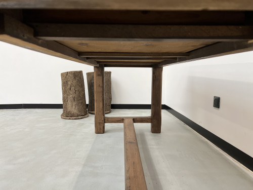 Table de ferme des années 50 en chêne et noyer, vue 16