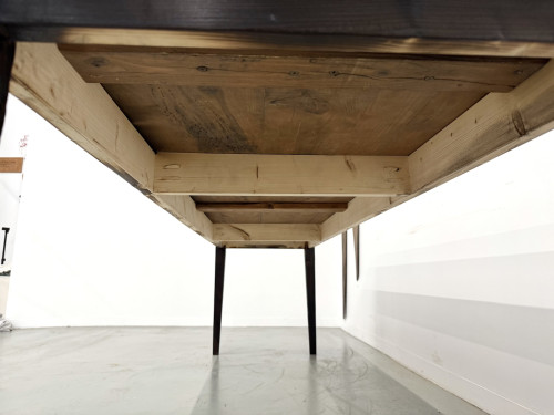 Grande Table de Ferme Années 50 en Bois Brûlé (Shou Sugi Ban) – L245 cm, vue 17