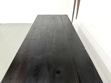 Grande Table de Ferme Années 50 en Bois Brûlé (Shou Sugi Ban) – L245 cm, vue 19