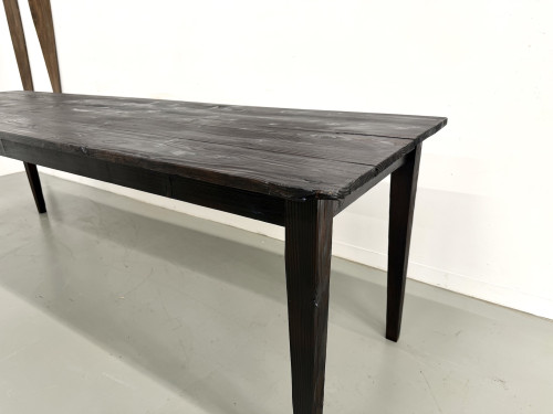 Grande Table de Ferme Années 50 en Bois Brûlé (Shou Sugi Ban) – L245 cm, vue 23