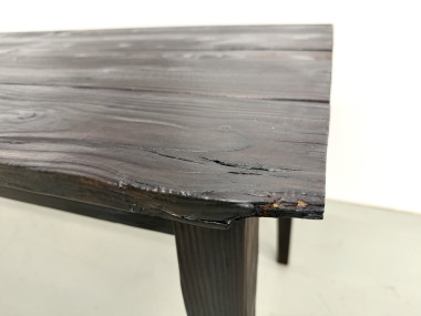 Grande Table de Ferme Années 50 en Bois Brûlé (Shou Sugi Ban) – L245 cm, vue 24