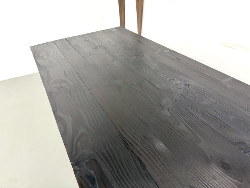 Grande Table de Ferme Années 50 en Bois Brûlé (Shou Sugi Ban) – L245 cm, vue 27