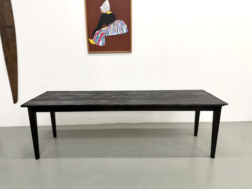 Grande Table de Ferme Années 50 en Bois Brûlé (Shou Sugi Ban) – L245 cm, vue 30