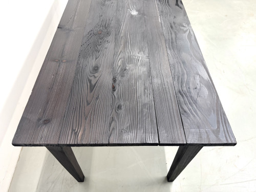 Grande Table de Ferme Années 50 en Bois Brûlé (Shou Sugi Ban) – L245 cm, vue 32