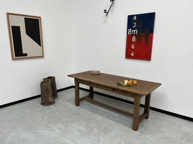 Table de ferme des années 50 en chêne et noyer, vue 19