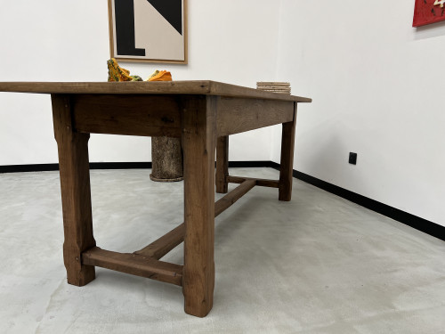 Table de ferme des années 50 en chêne et noyer, vue 22