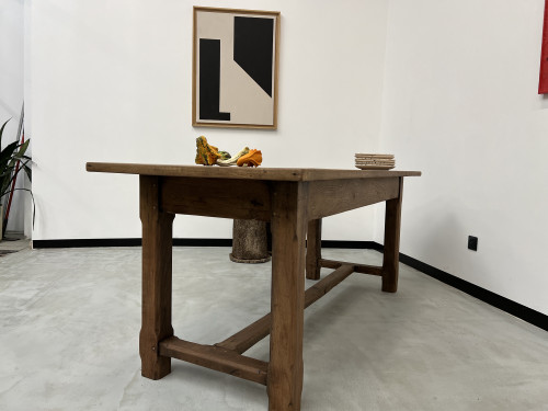 Table de ferme des années 50 en chêne et noyer, vue 23