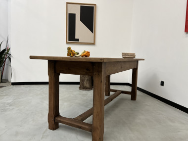 Table de ferme des années 50 en chêne et noyer, vue 23