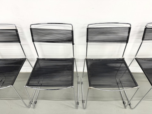 Série de 6 Chaises "Spaghetti" Design Italien Années 80 – Noir & Chrome, vue 4