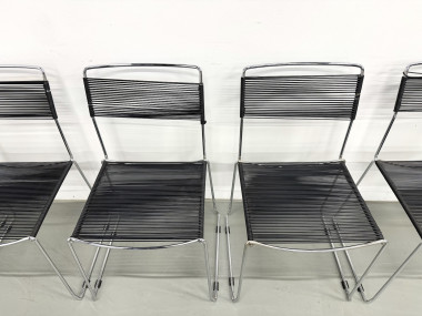 Série de 6 Chaises "Spaghetti" Design Italien Années 80 – Noir & Chrome, vue 4