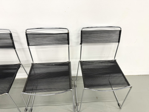 Série de 6 Chaises "Spaghetti" Design Italien Années 80 – Noir & Chrome, vue 5