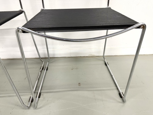 Série de 6 Chaises "Spaghetti" Design Italien Années 80 – Noir & Chrome, vue 6