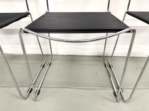 Série de 6 Chaises "Spaghetti" Design Italien Années 80 – Noir & Chrome, vue 8