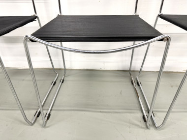 Série de 6 Chaises "Spaghetti" Design Italien Années 80 – Noir & Chrome, vue 8