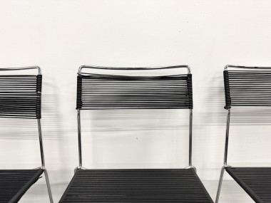 Série de 6 Chaises "Spaghetti" Design Italien Années 80 – Noir & Chrome, vue 9