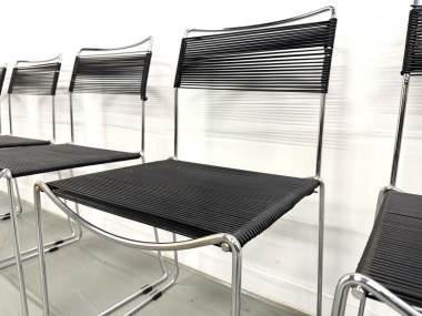 Série de 6 Chaises "Spaghetti" Design Italien Années 80 – Noir & Chrome, vue 12